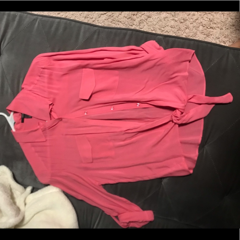 Pink Tie up button up valentines shirt